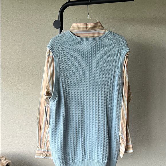 NWT Northern Isles Light Blue Cable Knit Sweater Vest and L/S Shirt - XL - Picture 8 of 9